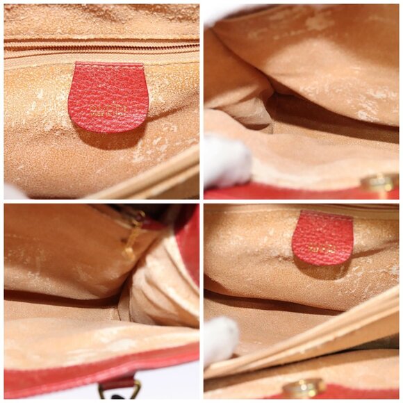 GUCCI Bamboo Hand Bag Leather Red Gold - Picture 14 of 15